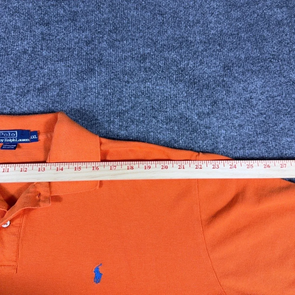 Polo Ralph Lauren Mens Orange Short Sleeve Pique Polo Shirt Blue Pony Logo XXL